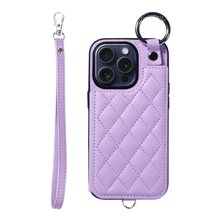 Rhombic Texture Card Bag Phone Case with Short Lanyard, Series 6