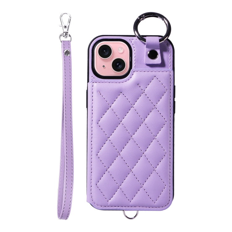 Rhombic Texture Card Bag Phone Case with Short Lanyard, Series 5