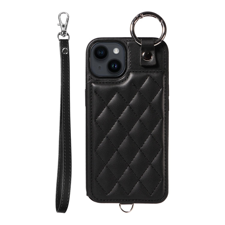 Rhombic Texture Card Bag Phone Case with Short Lanyard, Series 2