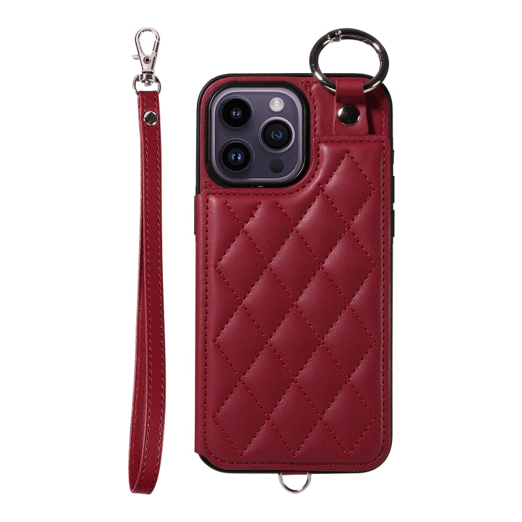 Rhombic Texture Card Bag Phone Case with Short Lanyard, Series 3