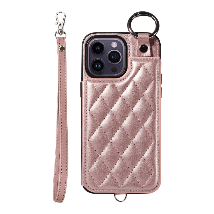 Rhombic Texture Card Bag Phone Case with Short Lanyard, Series 3