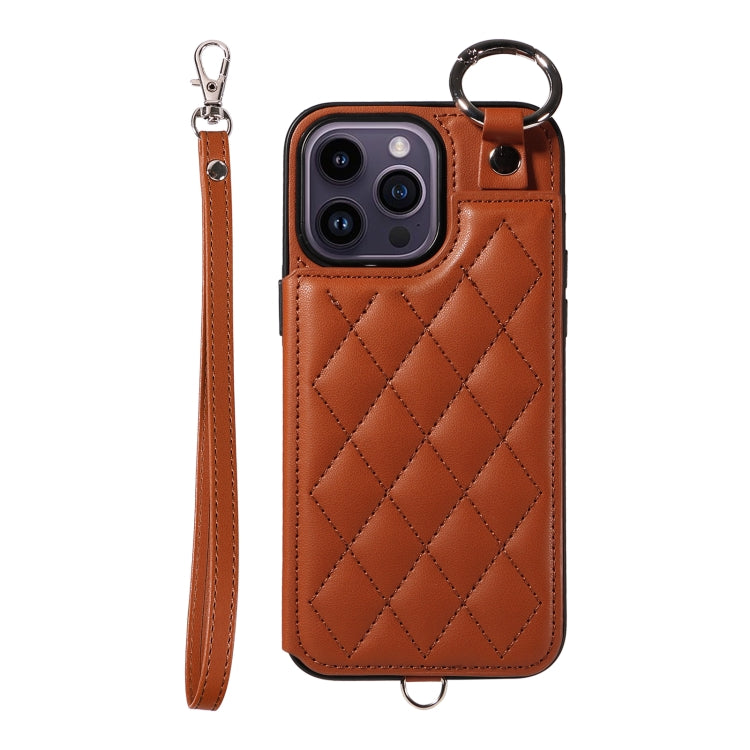 Rhombic Texture Card Bag Phone Case with Short Lanyard, Series 3