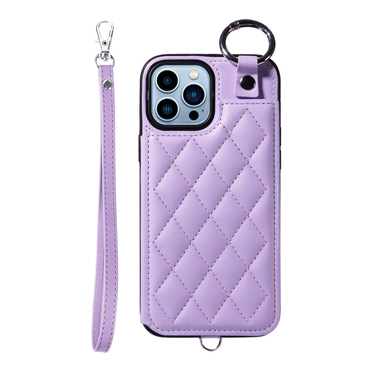 Rhombic Texture Card Bag Phone Case with Short Lanyard, Series 3