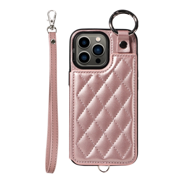 Rhombic Texture Card Bag Phone Case with Short Lanyard, Series 1