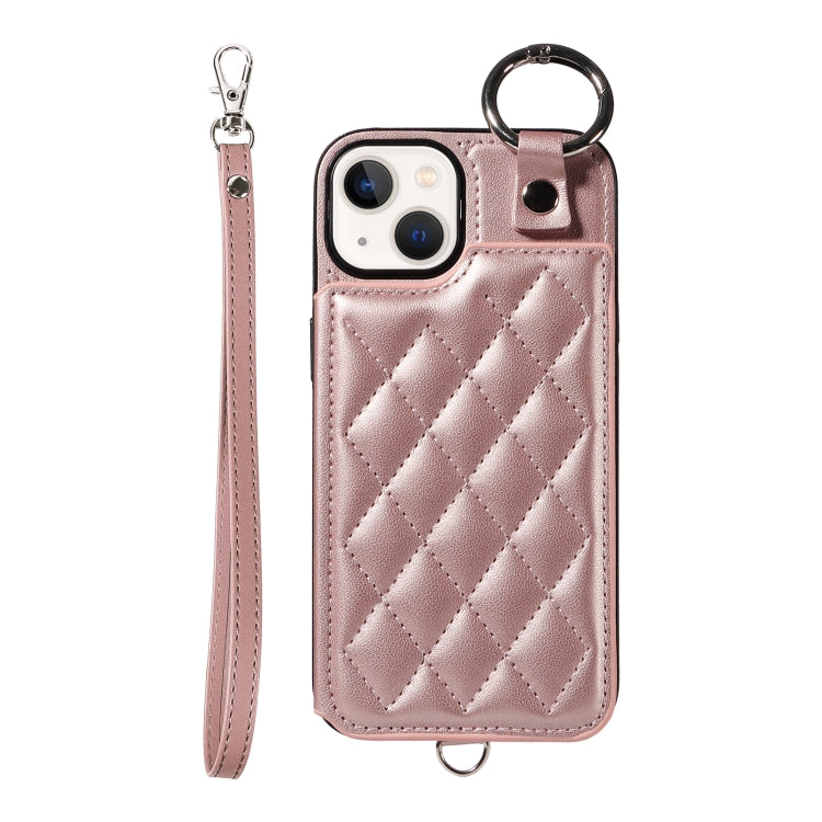 Rhombic Texture Card Bag Phone Case with Short Lanyard, Series 6