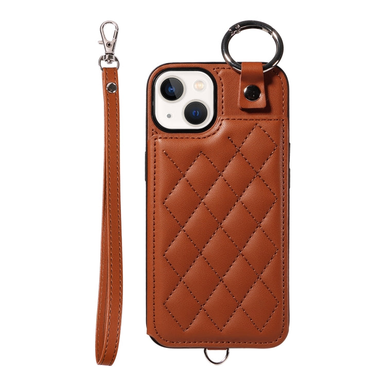 Rhombic Texture Card Bag Phone Case with Short Lanyard, Series 6