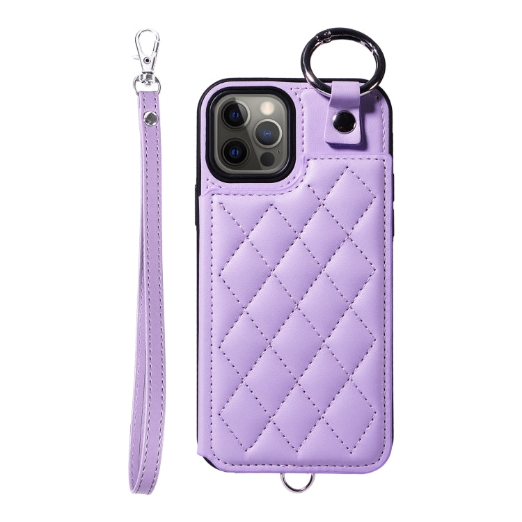 Rhombic Texture Card Bag Phone Case with Short Lanyard, Series 5