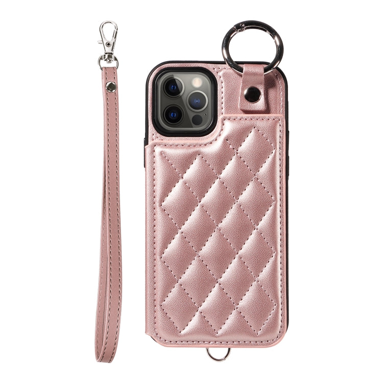 Rhombic Texture Card Bag Phone Case with Short Lanyard, Series 5