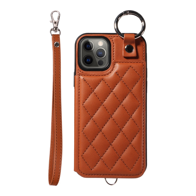 Rhombic Texture Card Bag Phone Case with Short Lanyard, Series 5