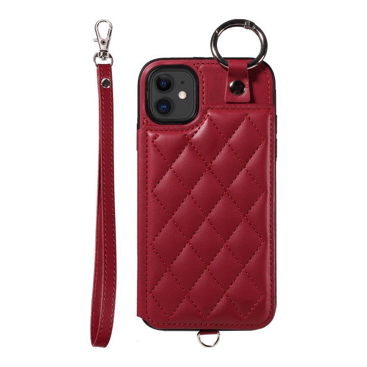 Rhombic Texture Card Bag Phone Case with Short Lanyard, Series 1