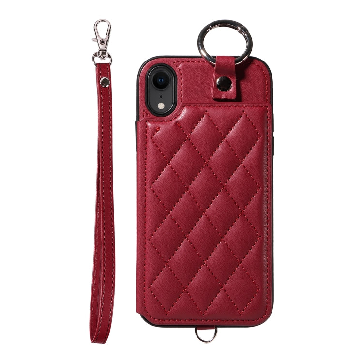 Rhombic Texture Card Bag Phone Case with Short Lanyard, Series 1