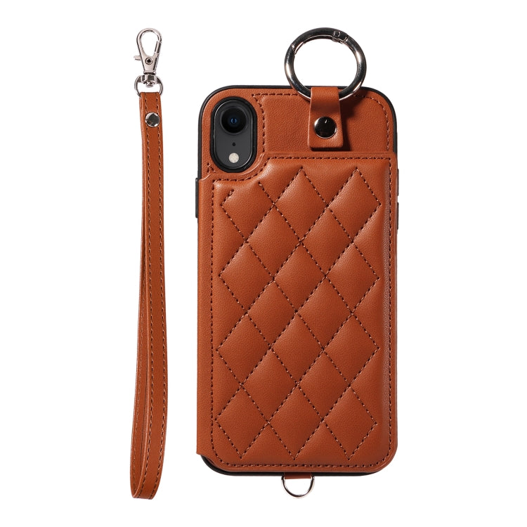 Rhombic Texture Card Bag Phone Case with Short Lanyard, Series 1