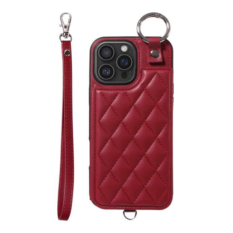 Rhombic Texture Card Bag Phone Case with Short Lanyard, Series 3