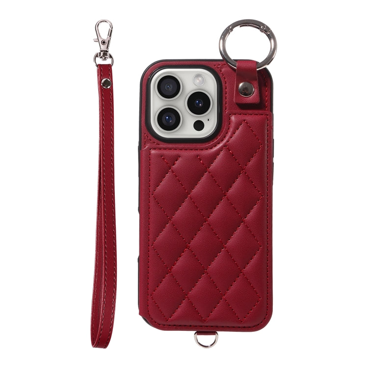 Rhombic Texture Card Bag Phone Case with Short Lanyard, Series 6