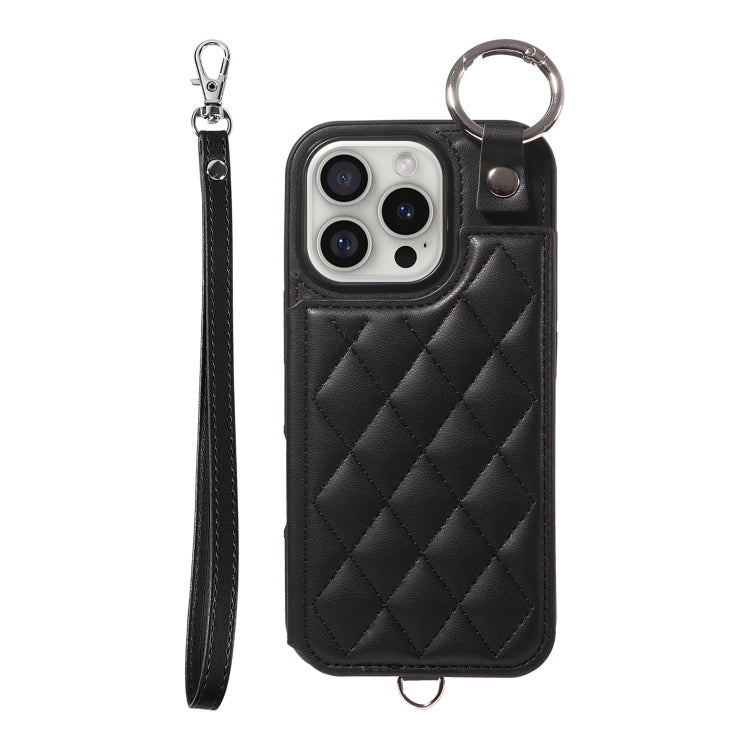 Rhombic Texture Card Bag Phone Case with Short Lanyard, Series 6