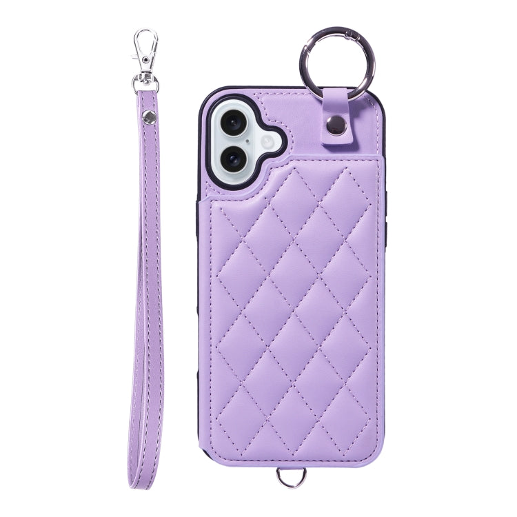 Rhombic Texture Card Bag Phone Case with Short Lanyard, Series 2