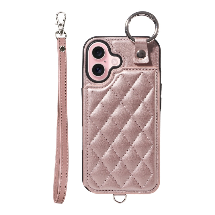 Rhombic Texture Card Bag Phone Case with Short Lanyard, Series 5