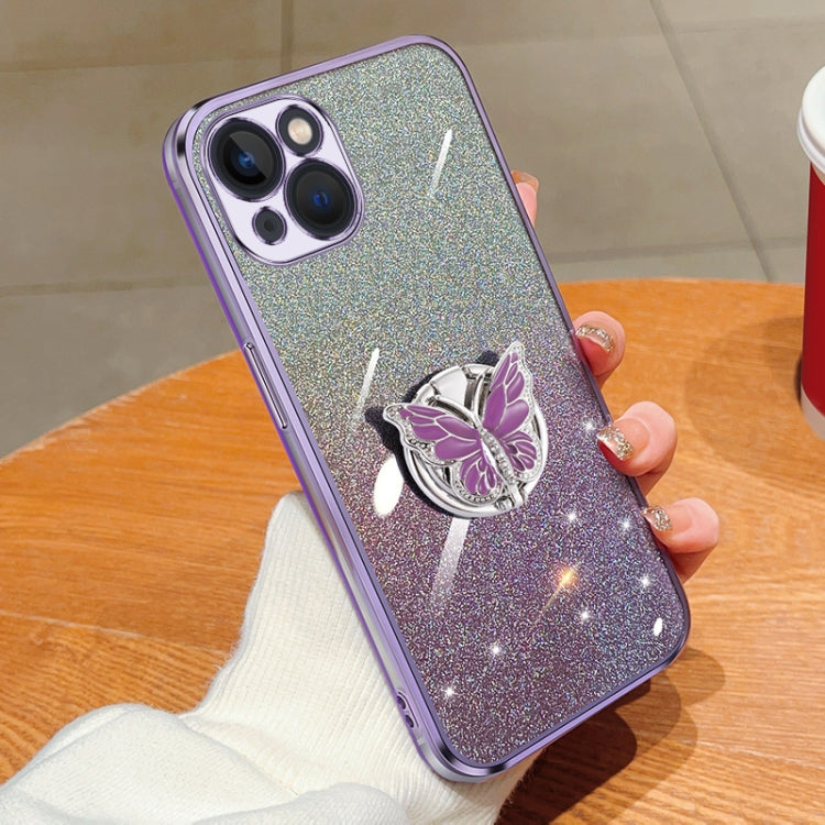 Plated Gradient Glitter Butterfly Holder TPU Phone Case, Series 3