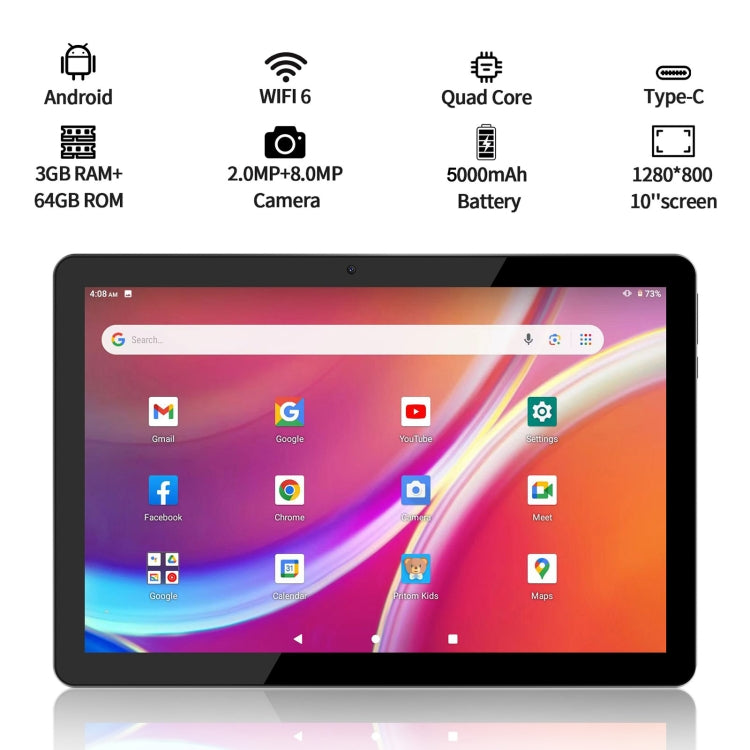 VASOUN M30A WiFi Tablet PC, 10.1 inch, Android 13 RK3562 Quad Core CPU, Global Version with Google Play