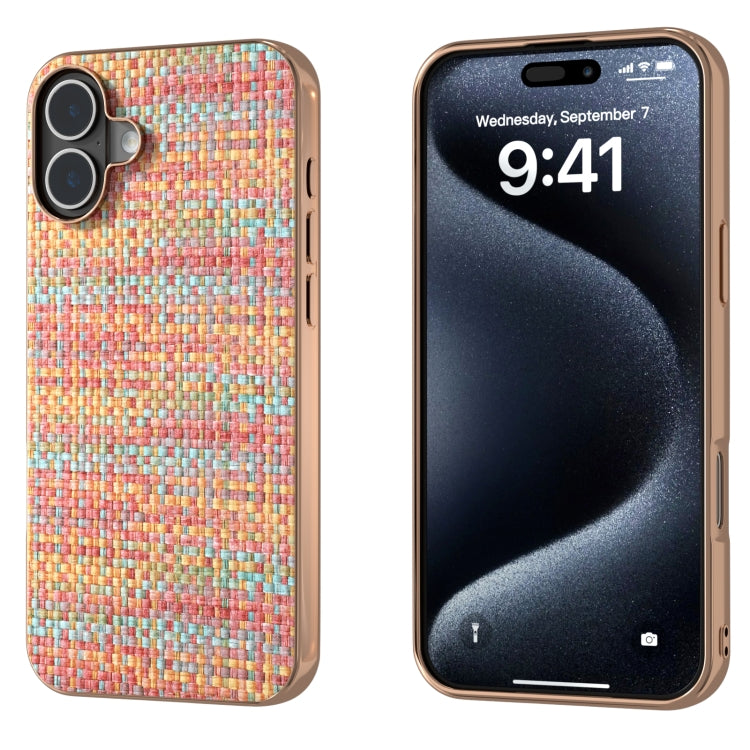 Electroplated Frame Color Lattice Texture PU Phone Case