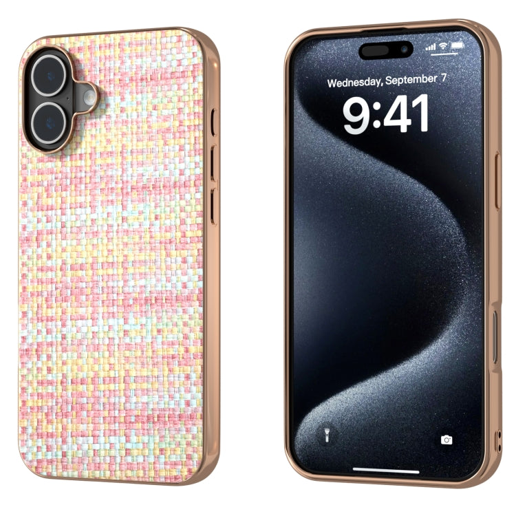 Electroplated Frame Color Lattice Texture PU Phone Case