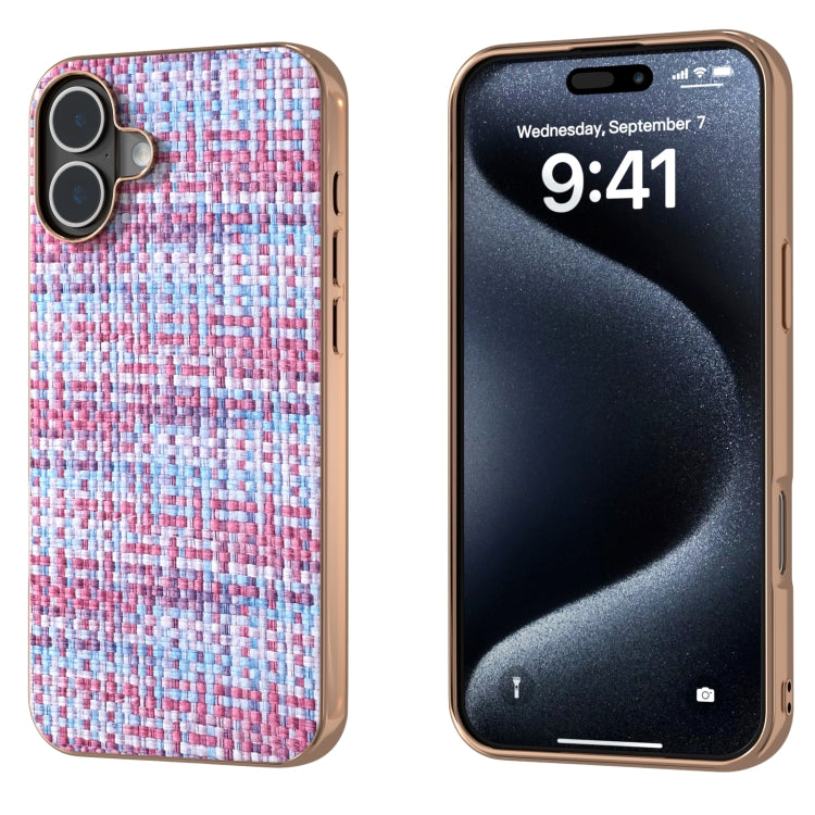 Electroplated Frame Color Lattice Texture PU Phone Case