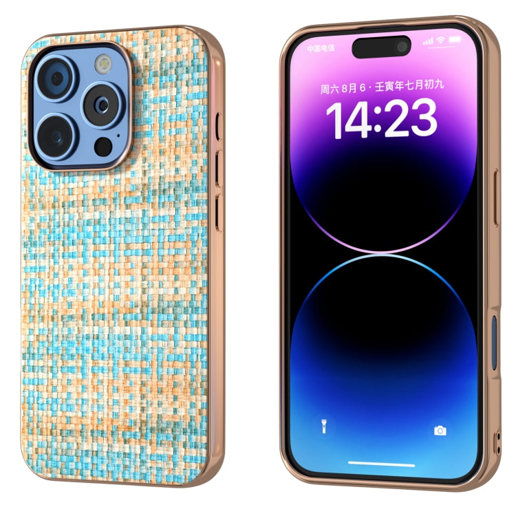 Electroplated Frame Color Lattice Texture PU Phone Case