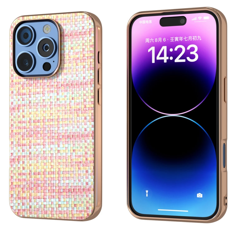 Electroplated Frame Color Lattice Texture PU Phone Case