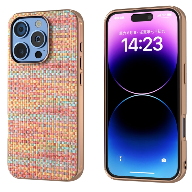 Electroplated Frame Color Lattice Texture PU Phone Case