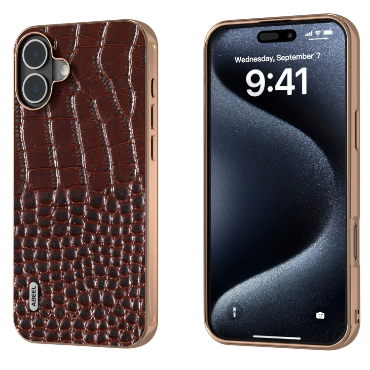 ABEEL Electroplated Frame Genuine Leather Crocodile Pattern Phone Case