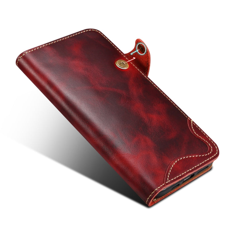 Denior B01 Oil Wax Cowhide Magnetic Button Genuine Leather Case