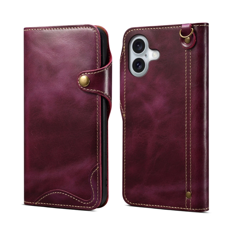 Denior B01 Oil Wax Cowhide Magnetic Button Genuine Leather Case