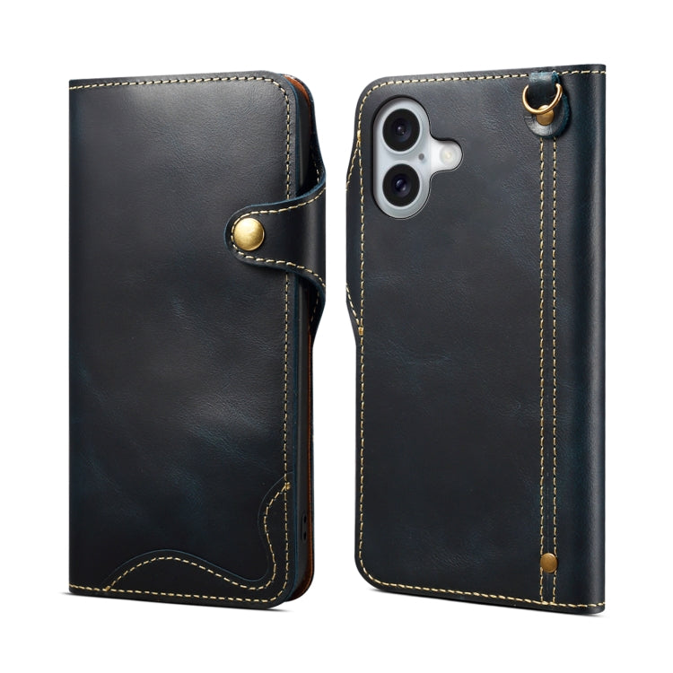 Denior B01 Oil Wax Cowhide Magnetic Button Genuine Leather Case