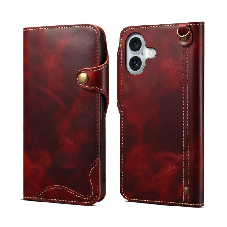 Denior B01 Oil Wax Cowhide Magnetic Button Genuine Leather Case