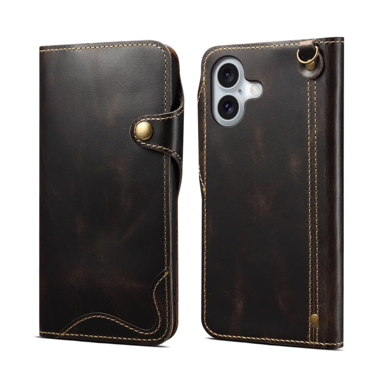 Denior B01 Oil Wax Cowhide Magnetic Button Genuine Leather Case