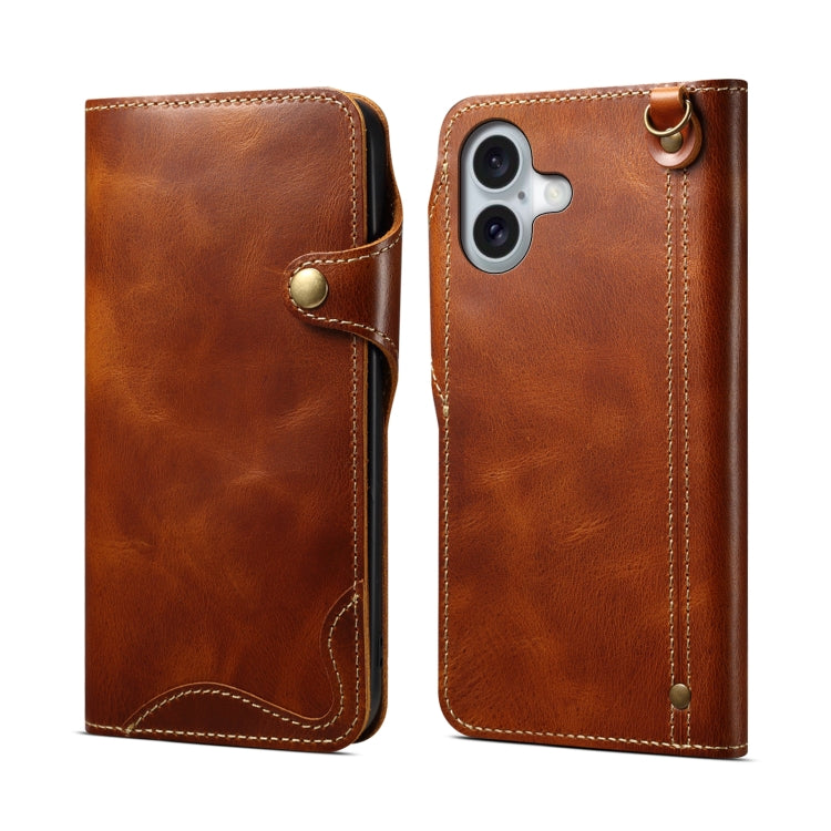 Denior B01 Oil Wax Cowhide Magnetic Button Genuine Leather Case