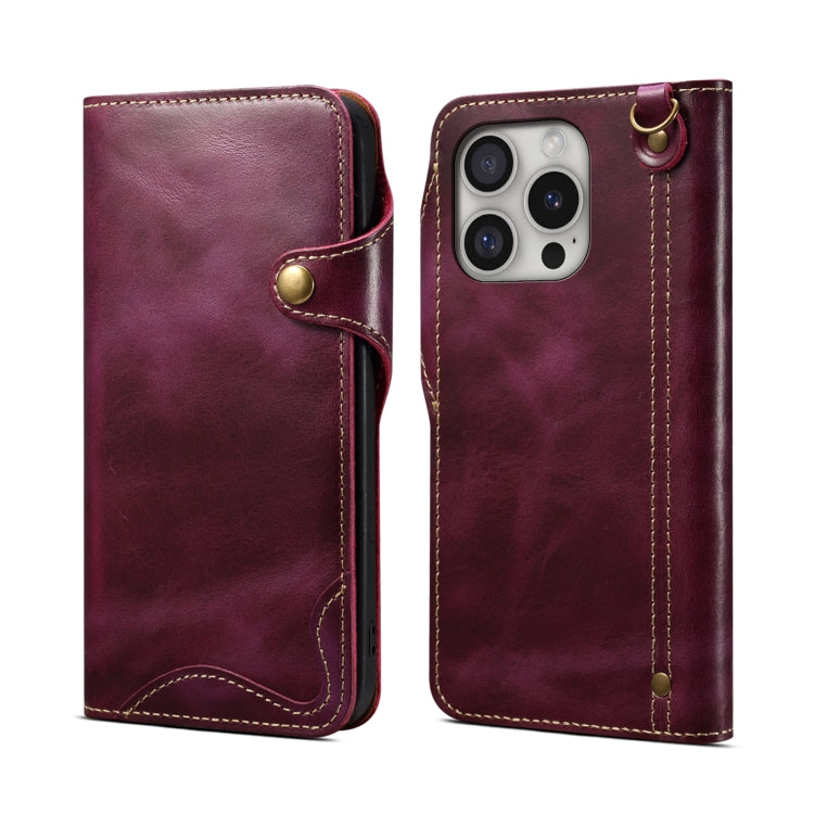 Denior B01 Oil Wax Cowhide Magnetic Button Genuine Leather Case