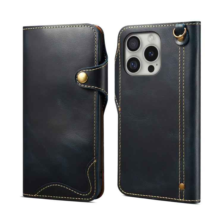 Denior B01 Oil Wax Cowhide Magnetic Button Genuine Leather Case