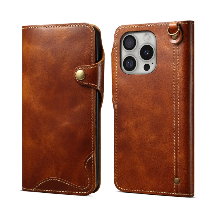 Denior B01 Oil Wax Cowhide Magnetic Button Genuine Leather Case