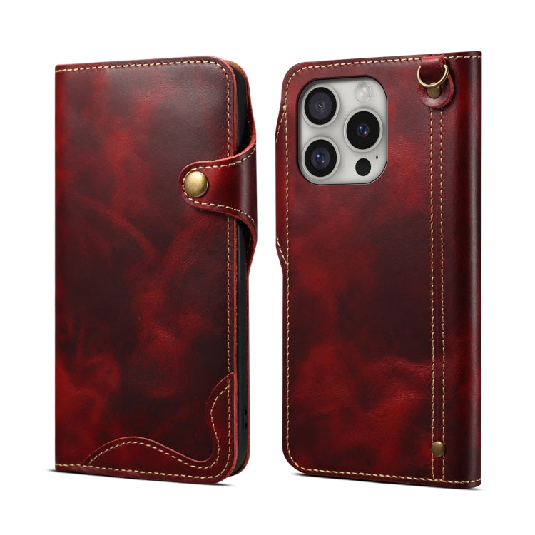 Denior B01 Oil Wax Cowhide Magnetic Button Genuine Leather Case