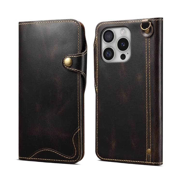 Denior B01 Oil Wax Cowhide Magnetic Button Genuine Leather Case