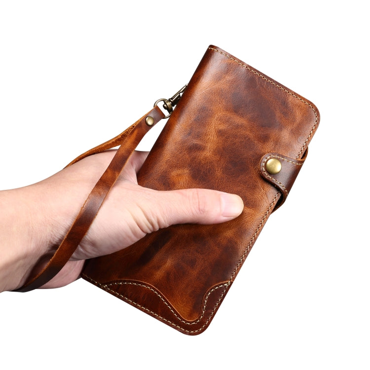 Denior B01 Oil Wax Cowhide Magnetic Button Genuine Leather Case