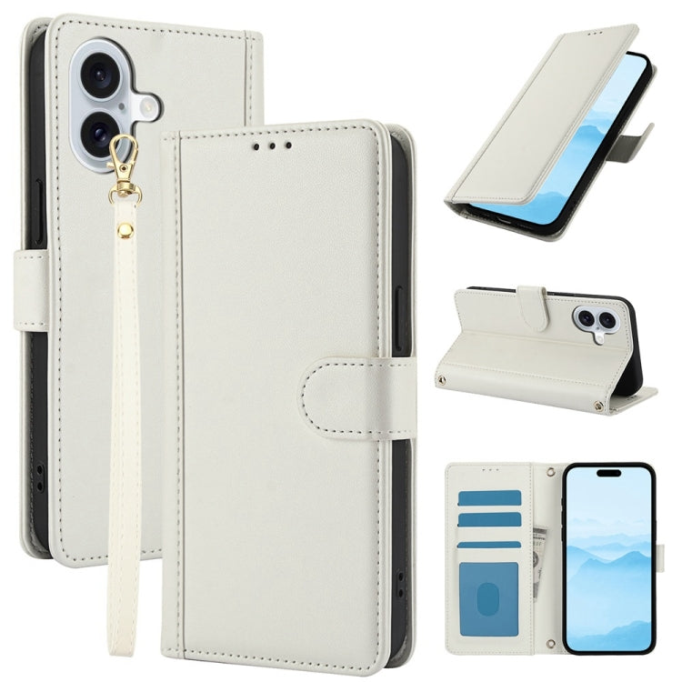 Skin Feel Pure Color Card Slots Leather Phone Case with Dual Lanyard, Series 3