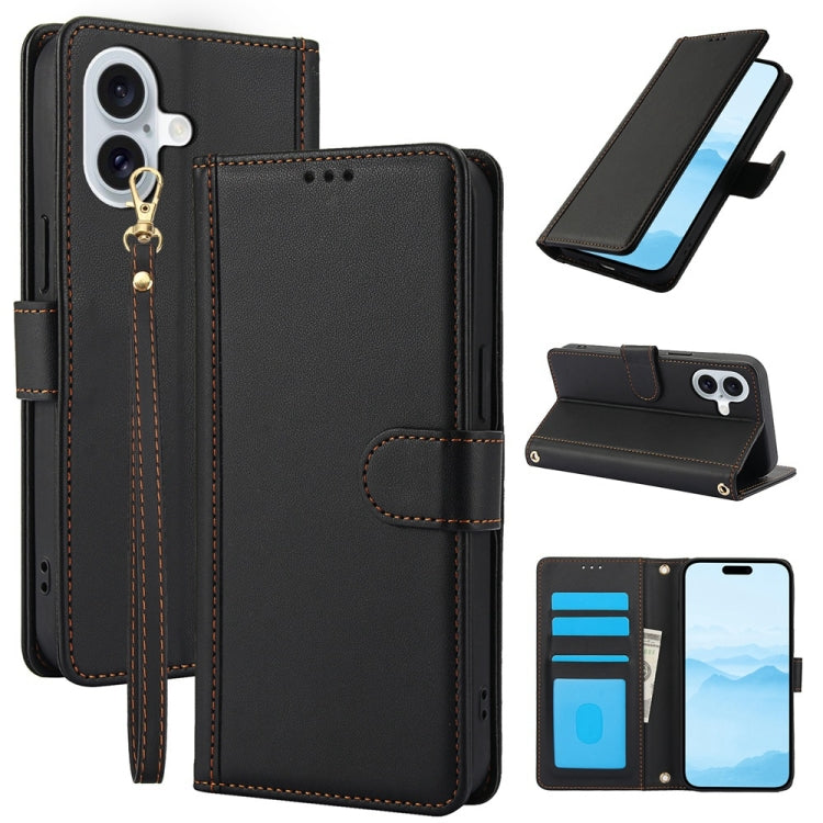 Skin Feel Pure Color Card Slots Leather Phone Case with Dual Lanyard, Series 3