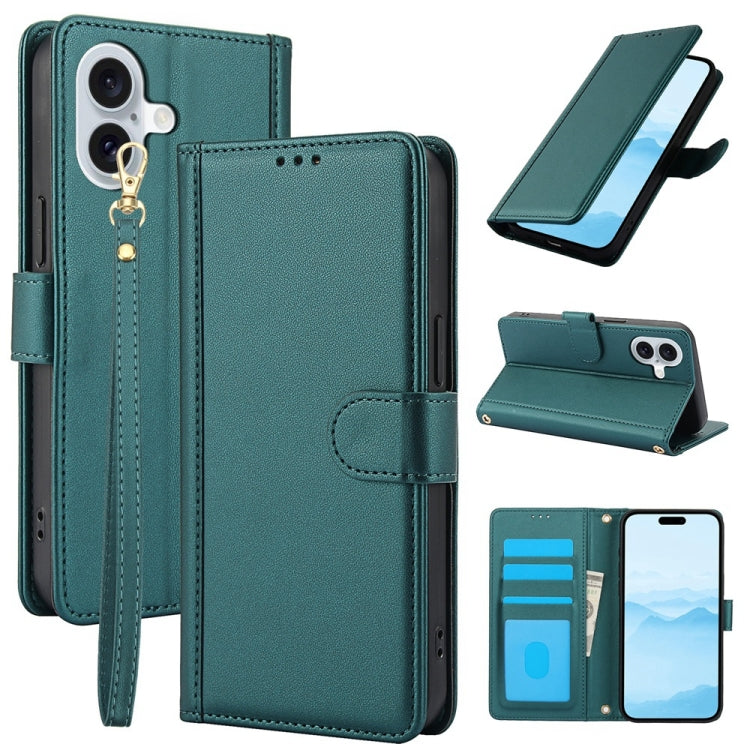 Skin Feel Pure Color Card Slots Leather Phone Case with Dual Lanyard, Series 3