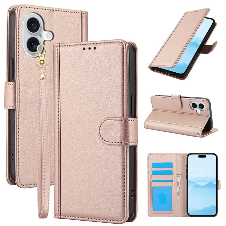 Skin Feel Pure Color Card Slots Leather Phone Case with Dual Lanyard, Series 3