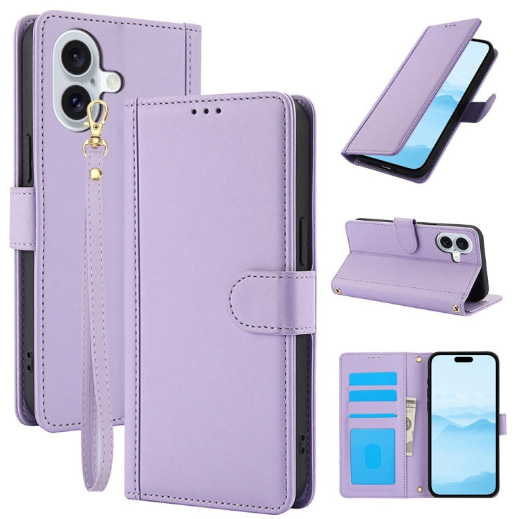 Skin Feel Pure Color Card Slots Leather Phone Case with Dual Lanyard, Series 3