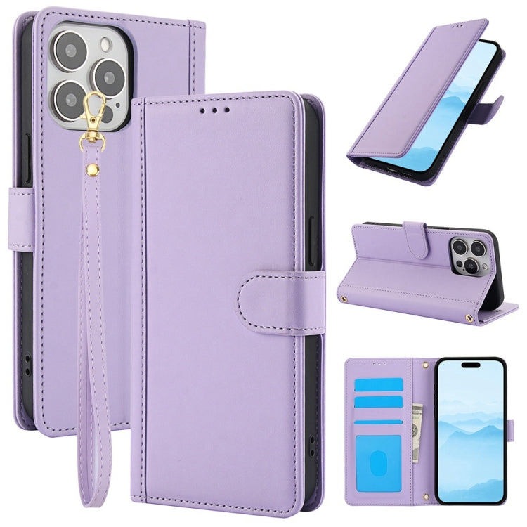 Skin Feel Pure Color Card Slots Leather Phone Case with Dual Lanyard, Series 4