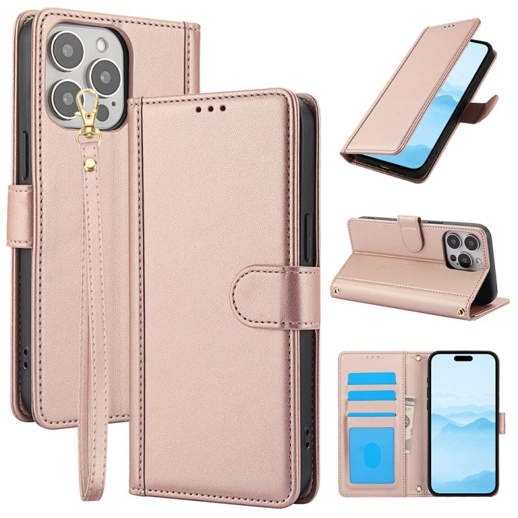 Skin Feel Pure Color Card Slots Leather Phone Case with Dual Lanyard, Series 4