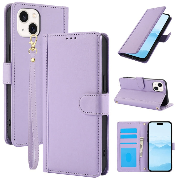 Skin Feel Pure Color Card Slots Leather Phone Case with Dual Lanyard, Series 4